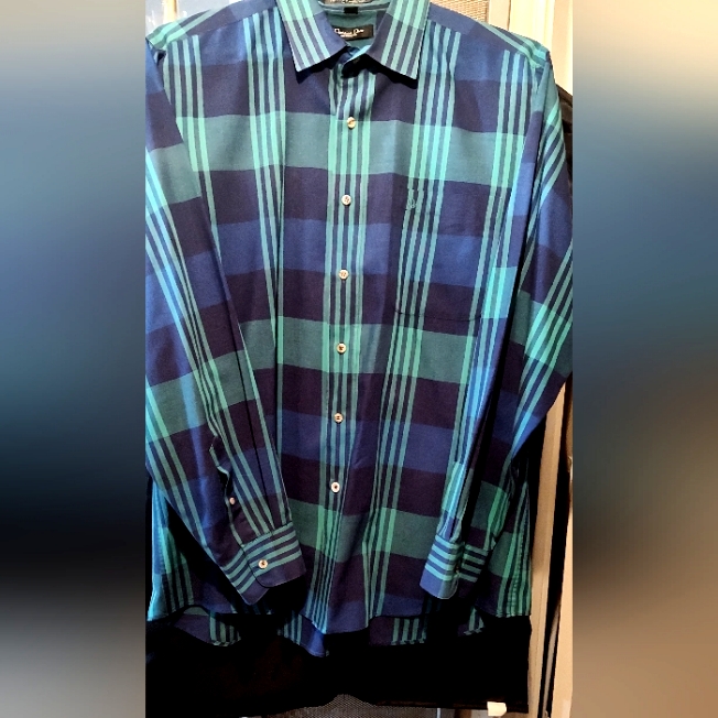 Christian Dior Mens Plaid Button Down Shirt Size Large